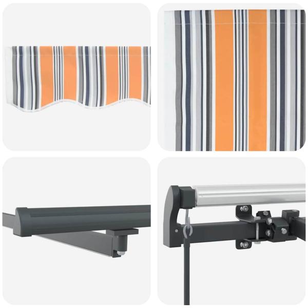 Manuelle einziehbare Markise mit LED in buntem Streifendesign 450x300 cm