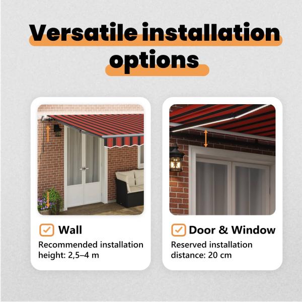 Manuelle Einziehbare Markise mit LED in Orange und Braun, 500x300 cm