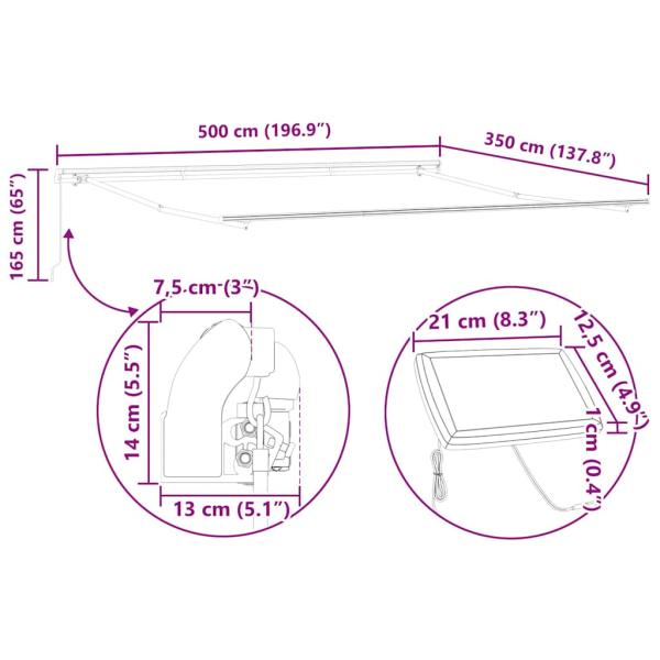 Manuelle einziehbare Markise mit LED in Orange und Braun, 500x350 cm
