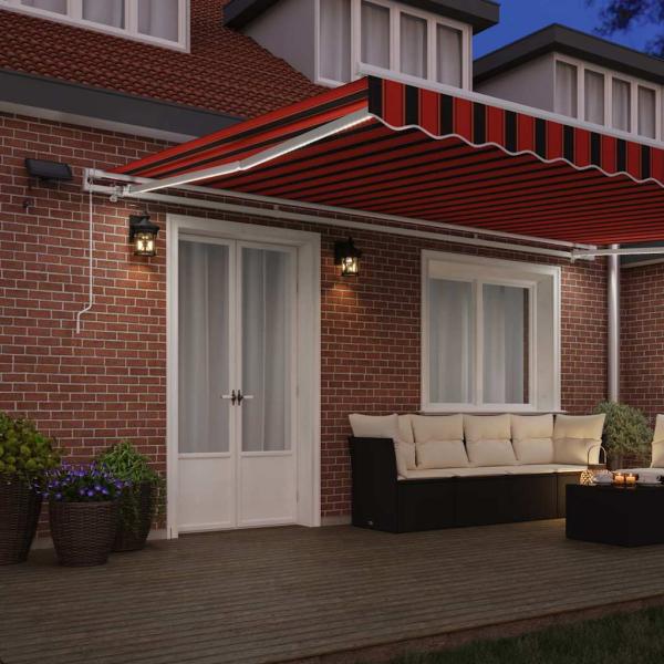 Manuelle einziehbare Markise mit LED in Orange und Braun, 500x350 cm