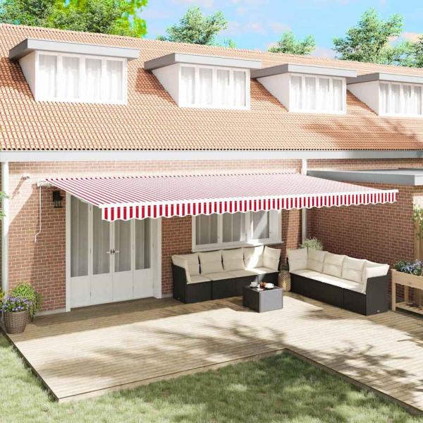 ARDEBO.de - automatische einziehbare Markise mit LED Rot und Weiß Streifen 600x300 cm