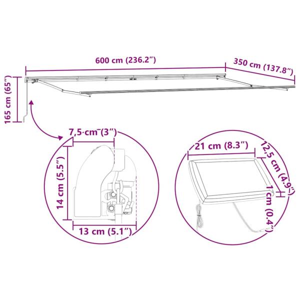 Manuelle einziehbare Markise mit LED-Multicolorstreifen 600x350 cm