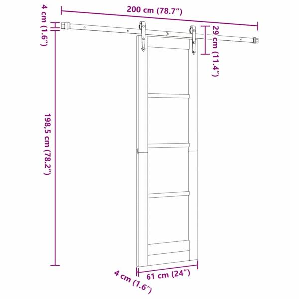 Schiebetür mit Hardware Set 61x198.5 cm aus massivem Kiefernholz