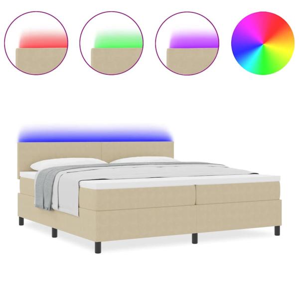 Boxspringbett mit Matratze & LED Licht Grün Grau 200x200 cm Cordstoff
