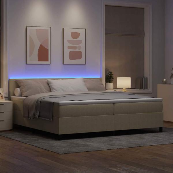 Boxspringbett mit Matratze & LED Licht Grün Grau 200x200 cm Cordstoff