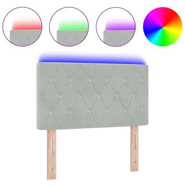 LED Kopfteil Kristallknopf Gepolstert Hellgrau 80 cm Samt
