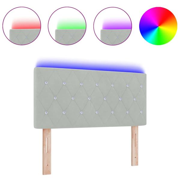 LED Kopfteil mit Kristallknopf, Geplustert, Hellgrau, 90 cm, Samt