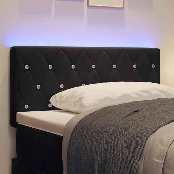 LED Kopfteil mit kristallgeknöpfter Polsterung Schwarz 90 cm Samt