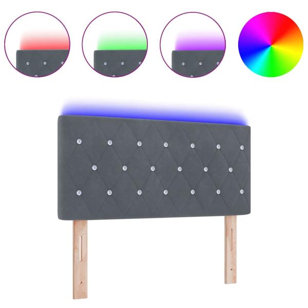 LED Kopfteil Kristallknopf Gesteppt Dunkelgrau 100 cm Samt