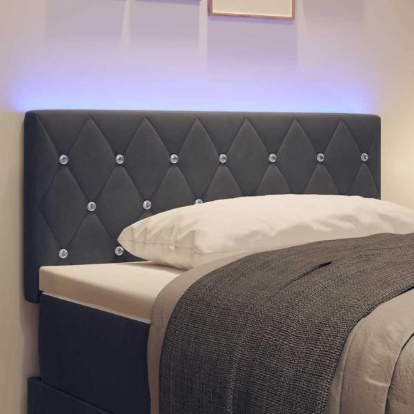 LED Kopfteil Kristallknopf Gesteppt Dunkelgrau 100 cm Samt