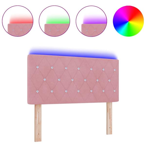 LED Kopfteil mit Kristallknopfsteppung Rosa 100 cm Samt