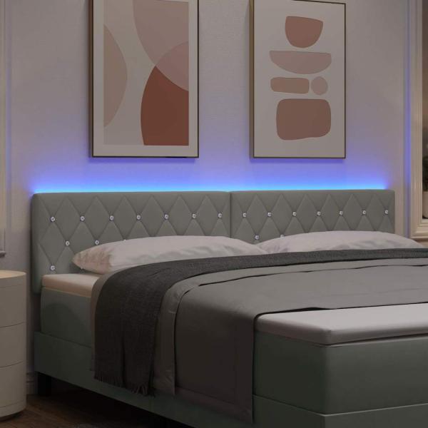 LED Kopfteil mit Kristallknopf - Hellgrau - 90 cm - Samt