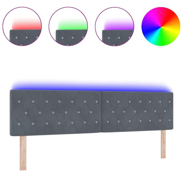 LED Kopfteil mit Kristallknopf-Steppung Dunkelgrau 90 cm Samt