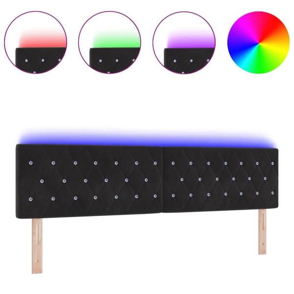 LED Kopfteil Kristallknopf Gepolstert Schwarz 90 cm Samt