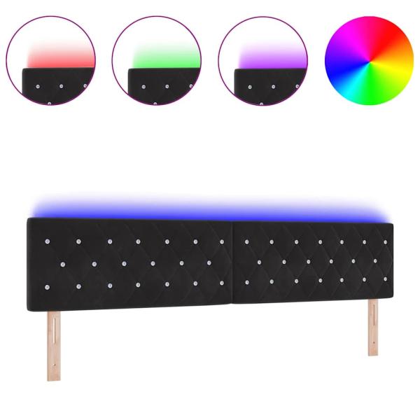 LED Kopfteil mit Kristallknöpfen, Schwarz, 100 cm, Samt