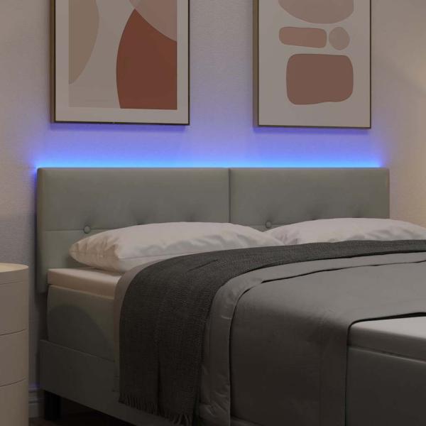 LED Kopfteil mit Knopfheftung Hellgrau 72 cm Samt