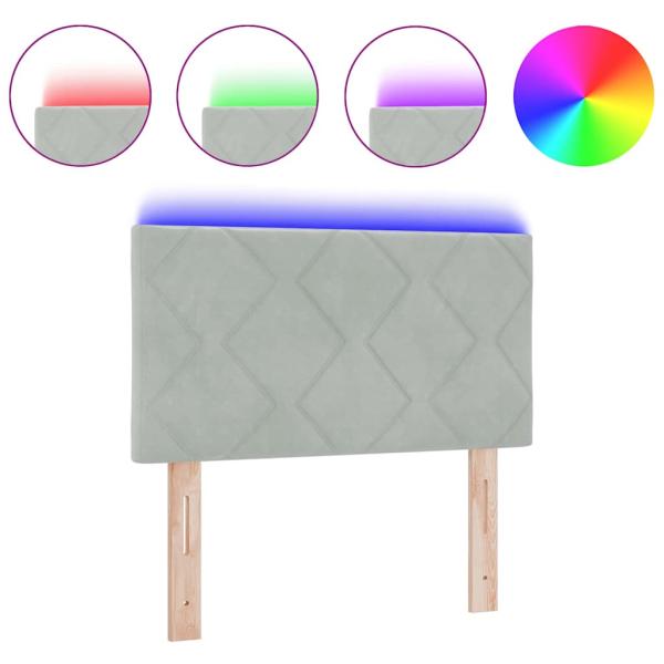LED Kopfteil mit Diamantblöcken Design Hellgrau 80 cm Velours