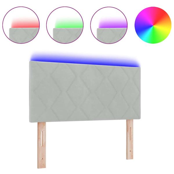 LED Kopfteil Diamantblöcke Design Hellgrau 90 cm Velours