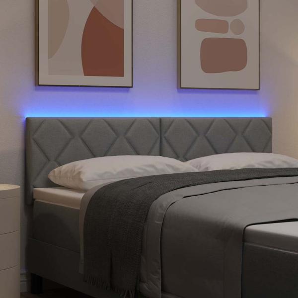 LED Kopfteil Rautenmuster Hellgrau 144 cm Stoff