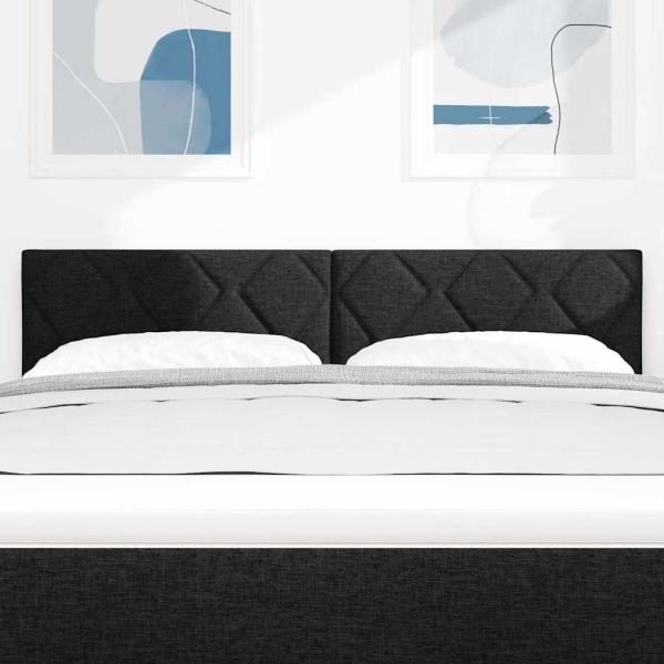 LED Kopfteil Rautenmuster Schwarz 144 cm Stoff
