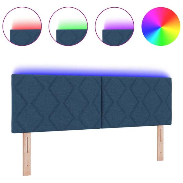 LED Kopfteil Rautenmuster Blau 144 cm Stoff