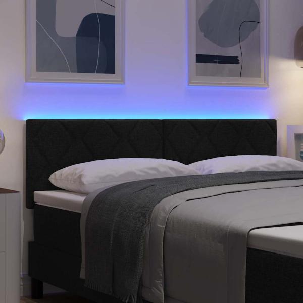 LED Kopfteil Rautenmuster Schwarz 160 cm Stoff