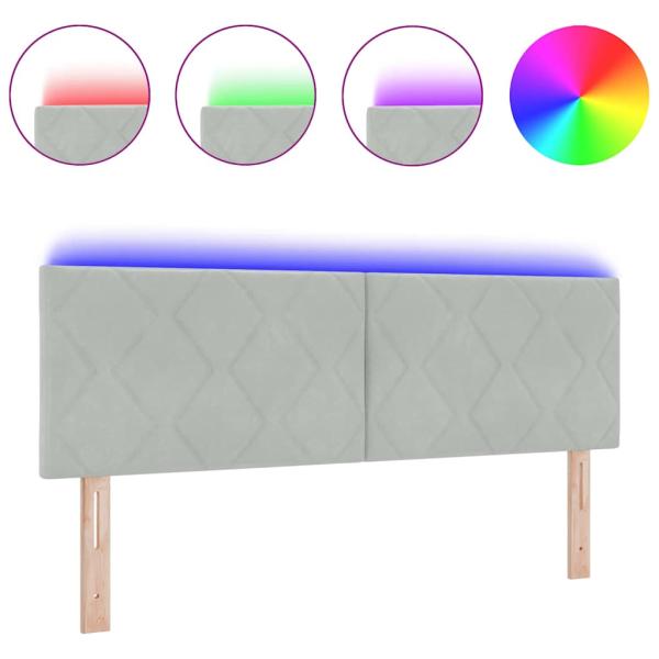 LED Kopfteil Diamantblockdesign Hellgrau 160 cm Samt