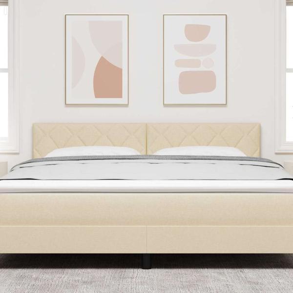 LED Kopfteil Rautenmuster Creme 180 cm Stoff