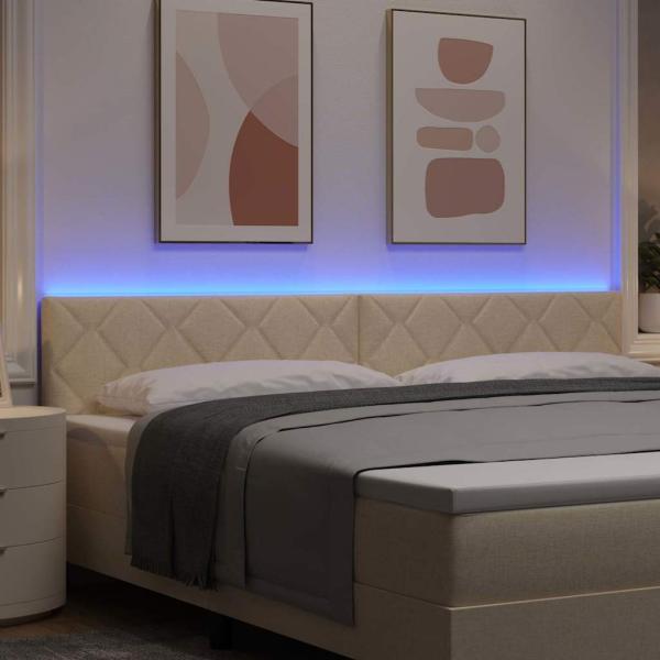 LED Kopfteil Rautenmuster Creme 200 cm Stoff
