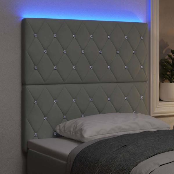 LED Kopfteil mit LED-Lichtleisten Hellgrau 100 cm Samt