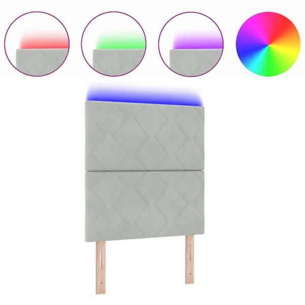 LED Kopfteil Diamantblock Design Hellgrau 80 cm Samt