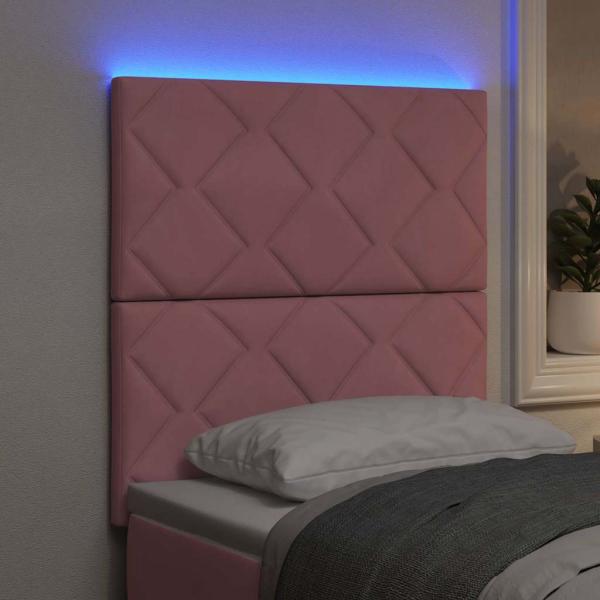 LED Kopfteil Diamantblock Design Rosa 80 cm Velours