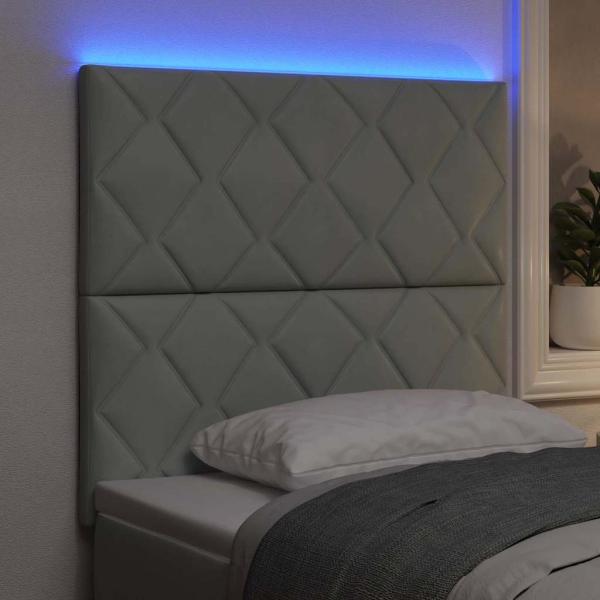 LED Kopfteil mit Diamantblockdesign, Hellgrau, 90 cm Samt