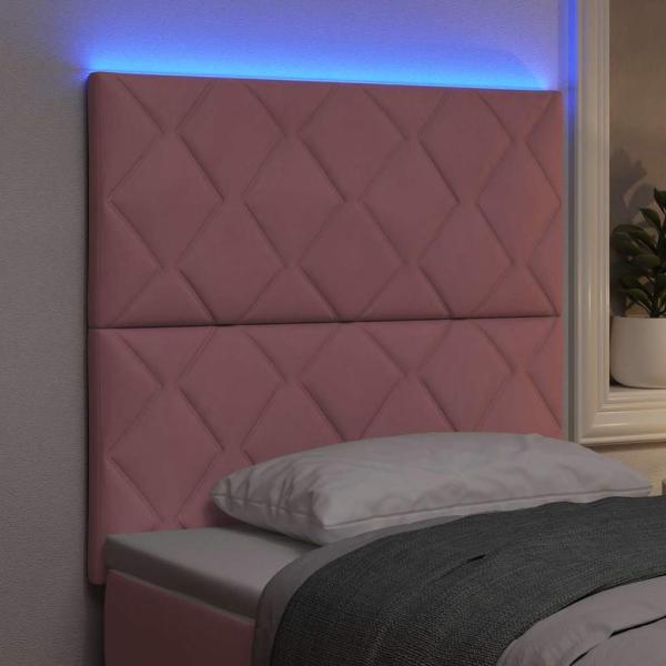 LED Kopfteil Diamantblöcke Design Rosa 90 cm Samt