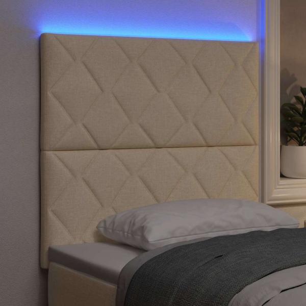 LED Kopfteil Rautenmuster Creme 100 cm Stoff