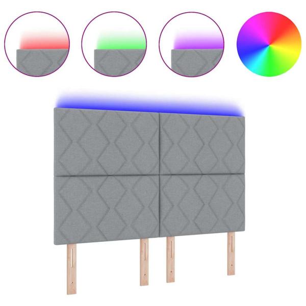 LED Kopfteil Rautenmuster Hellgrau 144 cm Stoff