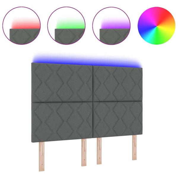 LED Kopfteil Rautenmuster Dunkelgrau 144 cm Stoff