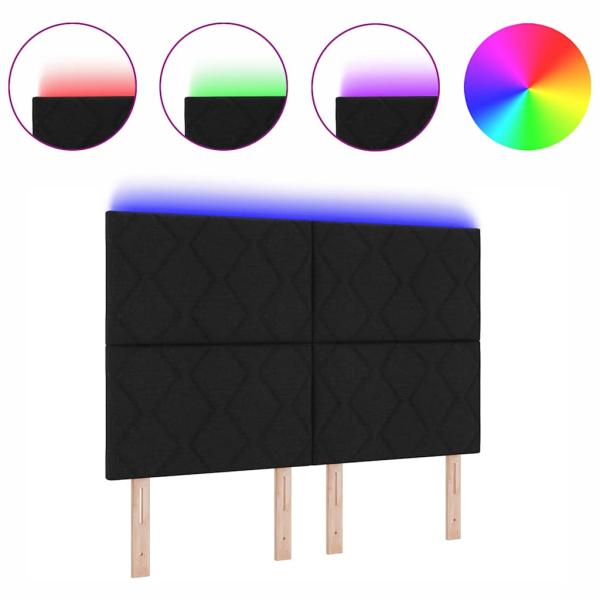 LED Kopfteil Rautenmuster Schwarz 144 cm Stoff