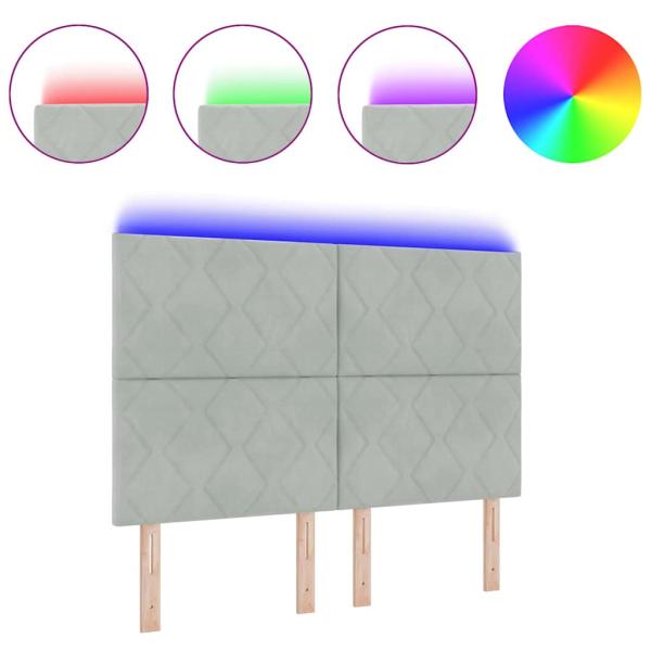 LED Kopfteil Diamantblockdesign Hellgrau 144 cm Samt
