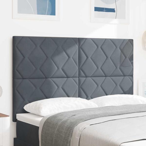ARDEBO.de - LED Kopfteil Diamantblock Design Dunkelgrau 144 cm Samt