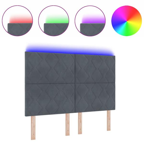 LED Kopfteil Diamantblock Design Dunkelgrau 144 cm Samt