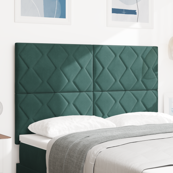 LED Kopfteil Diamantblöcke Design Dunkelgrün 144 cm Samt
