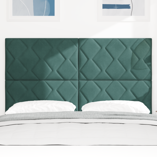 LED Kopfteil Diamantblöcke Design Dunkelgrün 144 cm Samt