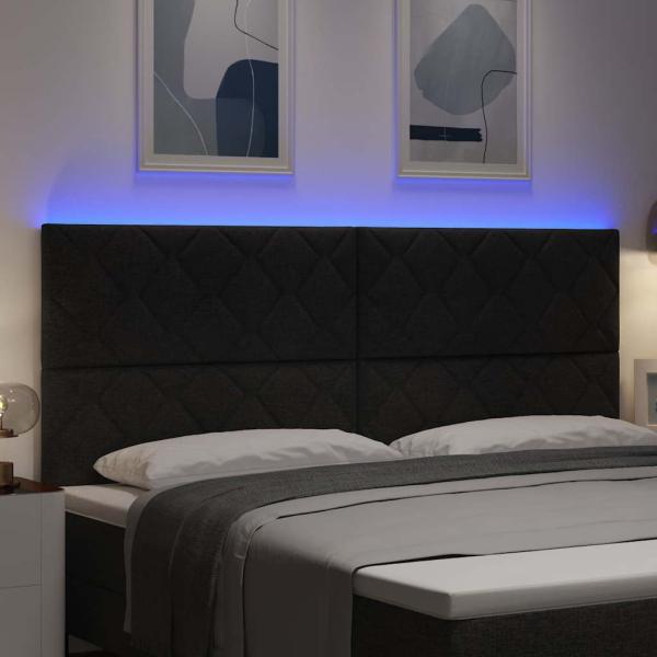 LED Kopfteil Rautenmuster Schwarz 200 cm Stoff