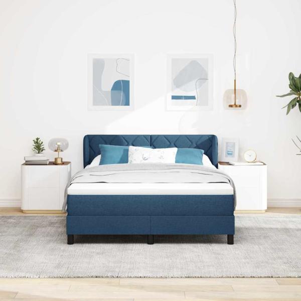 Boxspringbett mit Matratze Blau 140x190 cm Stoff