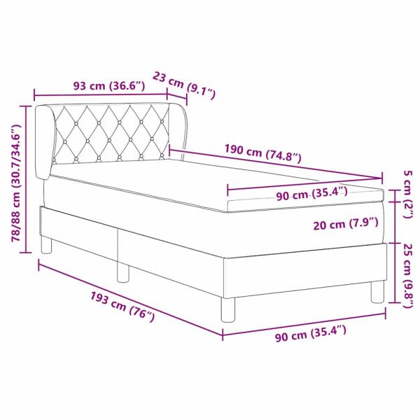Boxspringbett mit Matratze Dunkelgrau 90x190 cm Samt