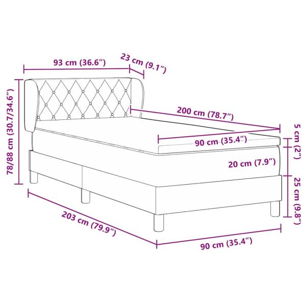 Boxspringbett mit Matratze Hellgrau 90x200 cm Samt