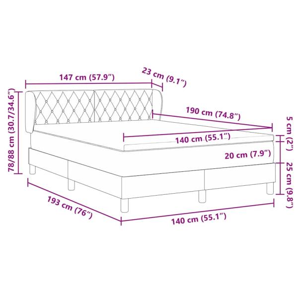 Boxspringbett mit Matratze Dunkelblau 140x190 cm Samt