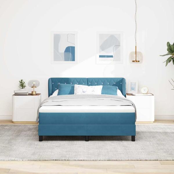 Boxspringbett mit Matratze Dunkelblau 140x190 cm Samt
