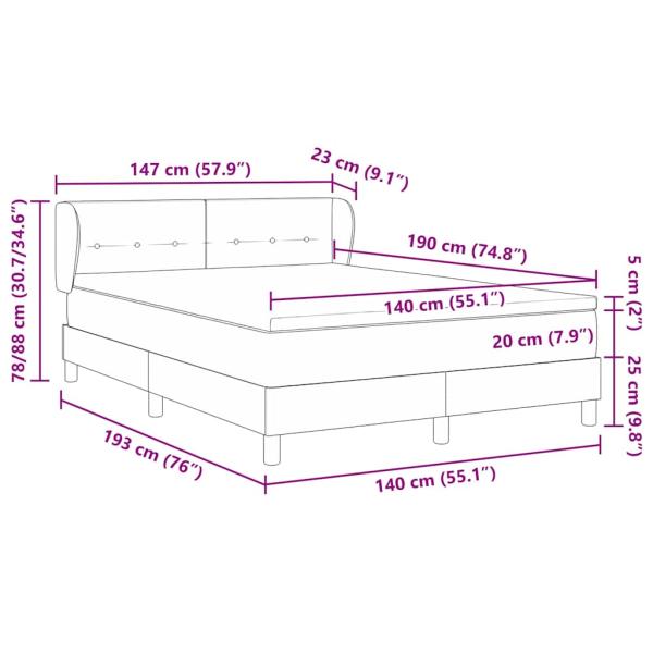 Boxspringbett mit Matratze Hellgrau 140x190 cm Samt